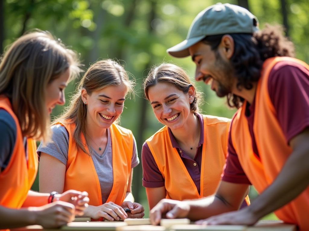 Volunteers building a playground