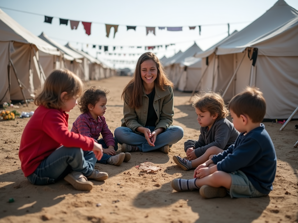 College student working with refugees abroad
