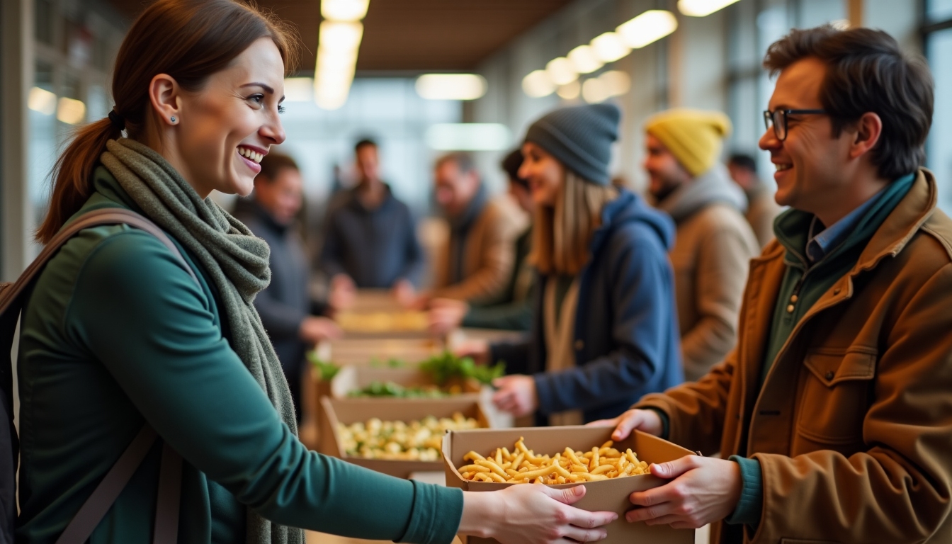 Volunteer serving food at a soup kitchen