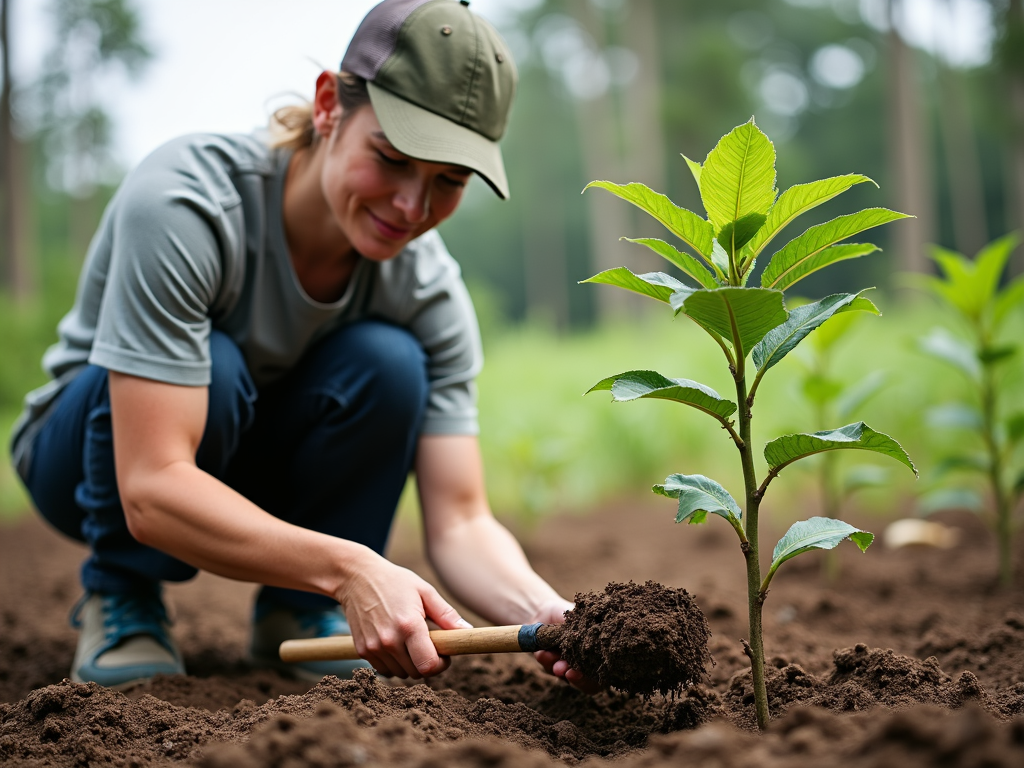 Volunteer planting trees.