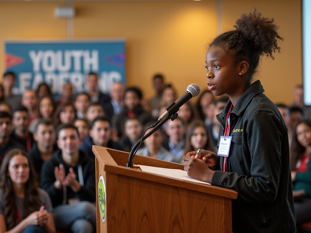 Student leader speaking at a service learning event