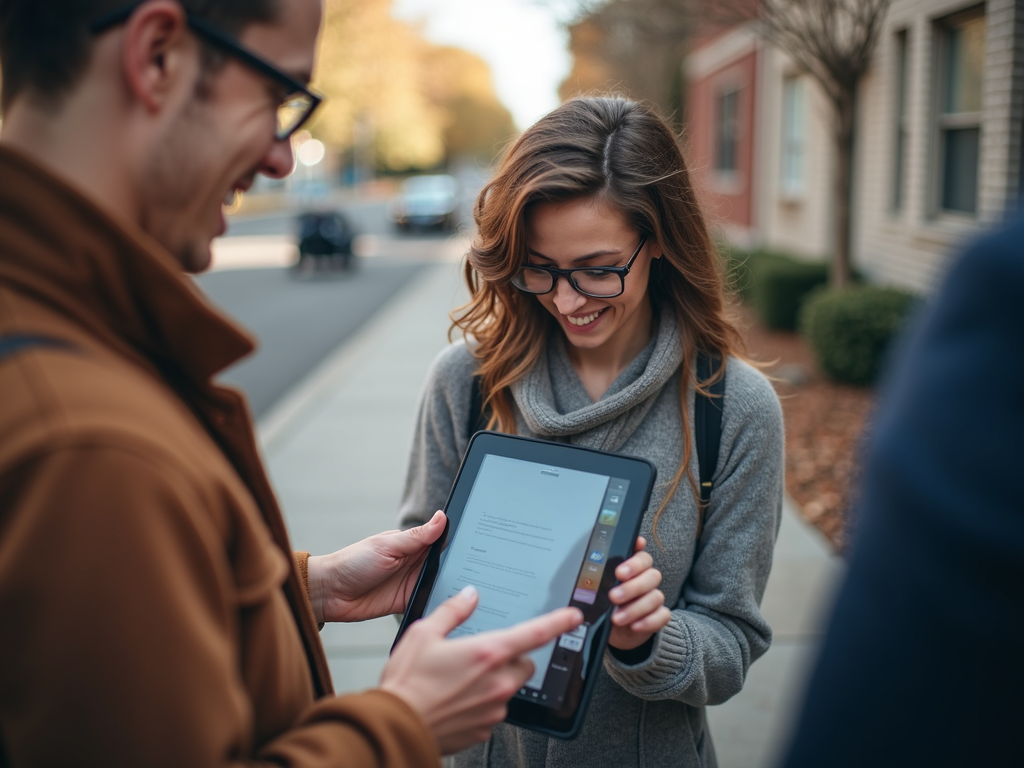 Volunteer using a tablet to collect data