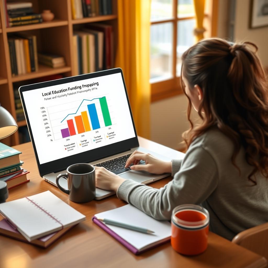 Advocate working on a laptop to create a data infographic in a home office.