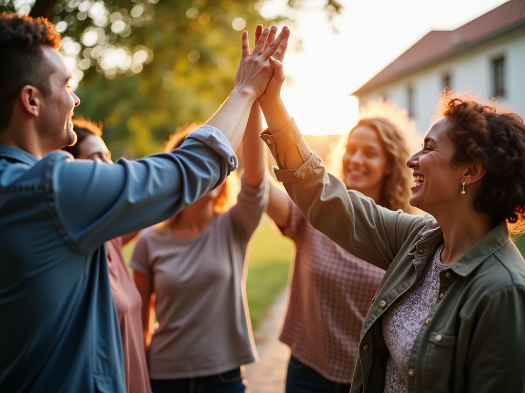 Volunteers high-fiving