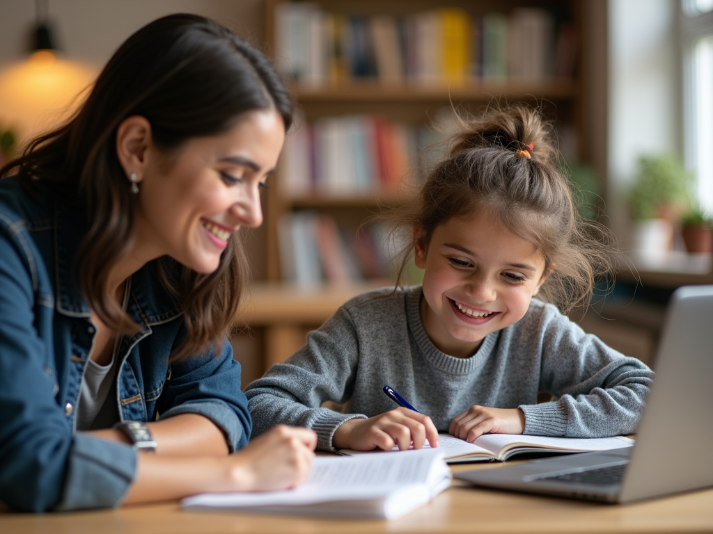 A volunteer tutor helping a student in a classroom setting.