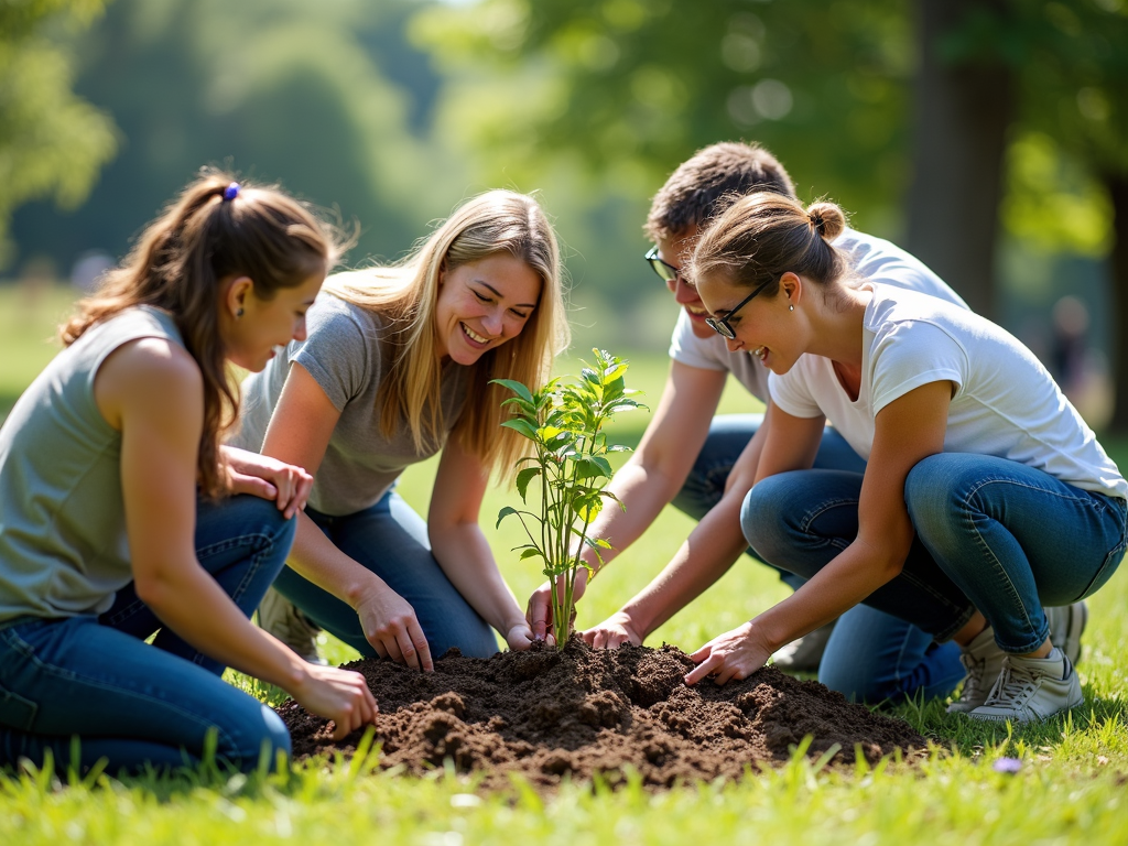 Volunteers connecting while improving their community