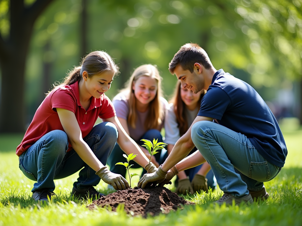 Students participating in a tree-planting service learning activity.