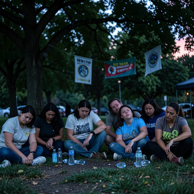 Tired volunteers resting after a demanding day of service, illustrating early signs of burnout